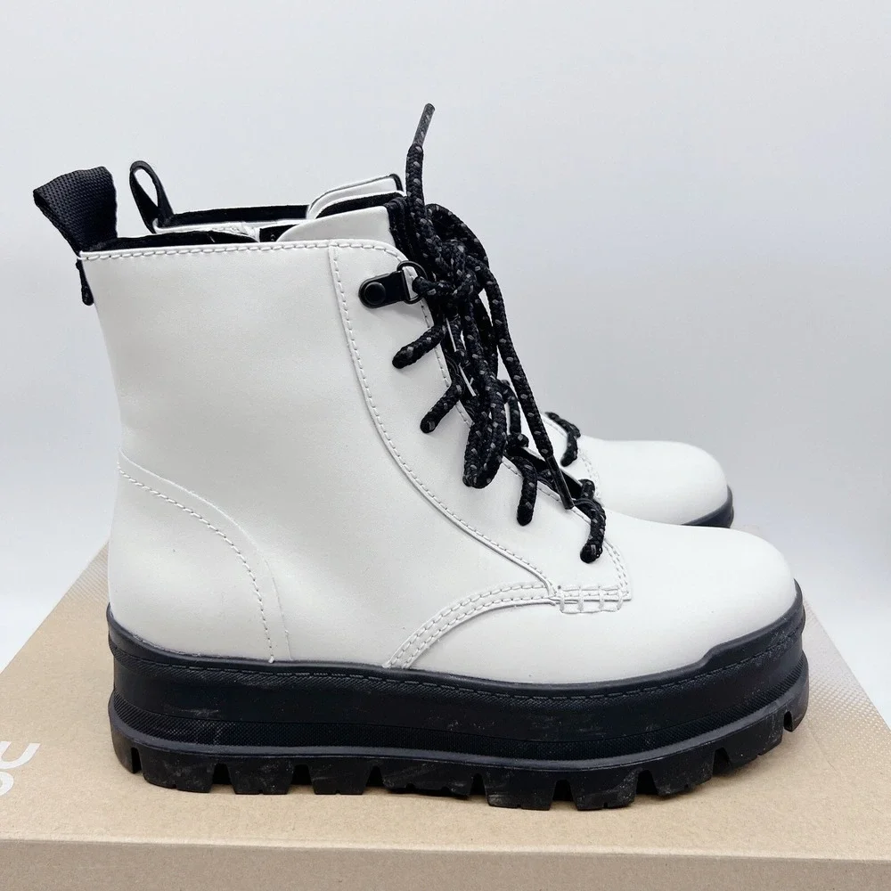 Ugg Sidnee Waterproof Platform Lace Up Combat Boots Shearling White Leather US 6 - Picture 7 of 14